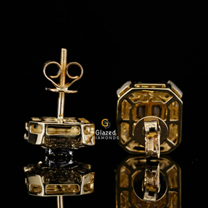 Adorable 10kt oro amarillo redondo y corte Baguette VVs claridad diamantes Iced Out Hip Hop Stud pendientes para mujeres - Product Image 5