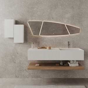 Meuble de salle de bain suspendu Rota Design 140 cm en blanc et bois couleur miel - Product Image 1