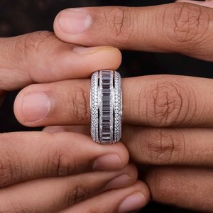 Luxury Moissanite Diamond Rhodium Plated 925 Sterling <b>Silver</b> Channel Setting Hip Hop <b>Statement</b> Unisex Wedding <b>Ring</b> - Product Image 6