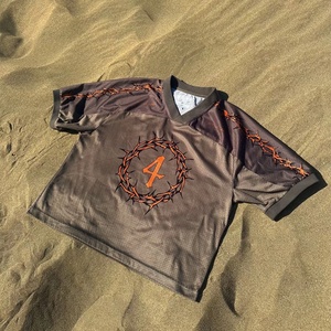 เสื้อยืดผ้าตาข่ายสำหรับผู้ชายเสื้อฟุตบอลไซส์ใหญ่พิเศษเสื้อยืดตาข่ายแฟชั่นแนวสตรีทสำหรับบริการ OEM พร้อมโลโก้แบรนด์ - Product Image 1
