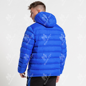 Blouson Bomber Homme à Capuche Brodé Personnalisé Bleu Royal Demi-Zip Double Fermeture Éclair Bulle Gonflée Coupe-Vent Respirant Saison Hiver - Product Image 3