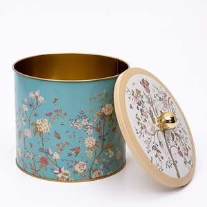 Design Floral Bleu Pastel 3.5L Rangement de Cuisine Poignée de Boîte Ronde en Métal Ø 175x155mm - Product Image 2