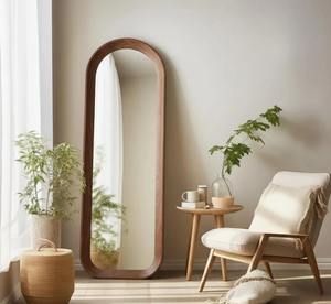 Handmade Walnut Art Deco <b>Round</b> Wall <b>Mirror</b> with Modern Wooden Frame Eco-Friendly Lightweight Hotel Home <b>Bathroom</b> Decor - Product Image 4