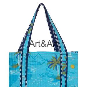 Sacs fourre-tout en coton faits à la main de style bohème avec deux poignées, ouverture supérieure pour femmes - Utilisation quotidienne et voyage, fabriqué au Rajasthan - Product Image 2