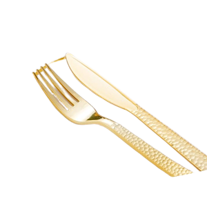 Ensemble de couverts modernes, élégants et luxueux en acier inoxydable, à poignées martelées en or, miroir poli, couverts allant au lave-vaisselle - Product Image 2