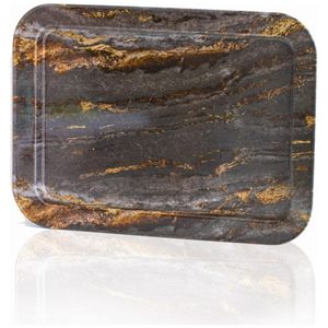 Plateau de service rectangulaire en métal élégant et moderne de 310x430mm avec motif ovale de décor de roche et d'or - Product Image 2