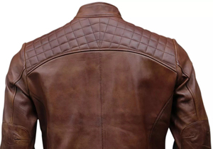 Chaqueta de cuero Cafe Racer para hombre, chaqueta de motorista negra y marrón, piel de oveja auténtica, chaquetas nuevas bordadas personalizadas de alta calidad - Product Image 5