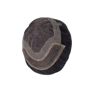 Perruque en cheveux humains à dentelle frontale mono, cheveux chinois vierges Remy, patchs de cheveux, lisses crépus, vague profonde, 1b+gris - Product Image 4