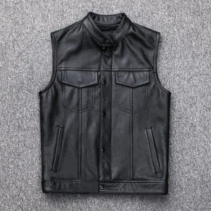 Chaleco de Motocicleta de Cuero Genuino de Alta Calidad para Hombre, Reversible, Casual, de Invierno, sin Mangas, Talla Grande - Product Image 4
