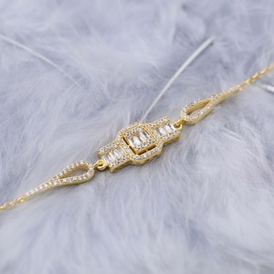 Elegant Cluster Baguette Zircon Stone Design <b>Charm</b> Bracelet Turkish Handmade Wholesale 925 Sterling Silver Jewelry - Product Image 2