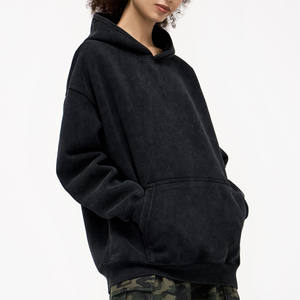 Haute qualité 100% coton Streetwear pull lavage à l'acide à capuche soleil fané poches en détresse motif à carreaux blanc lavage à l'acide sweats à capuche - Product Image 6