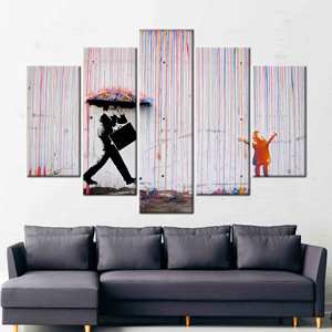 Urban Rain Dance : Art sur toile imprimé Banksy - Ambiance graffiti moderne, lot de 5 : impression sur toile tendue - Product Image 1
