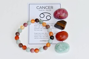 Bracelet de qualité supérieure, écologique, en pierres naturelles de naissance CANCER, perles roulées de 8 mm avec trou de 1 mm, carte zodiacale, idéal pour les cadeaux d'astrologie - Product Image 2