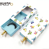 Boîte d'emballage de cils de luxe style tiroir avec fenêtre transparente et poignée en cristal, vente en gros, logo personnalisé, emballage de faux cils