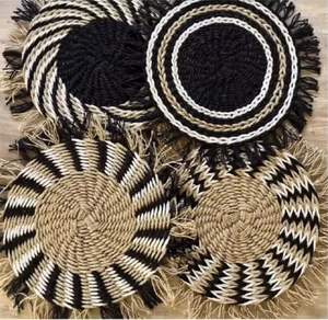 Handwoven Rattan <b>Round</b> Coasters with Holder Pottery Insulated Heat Woven <b>Placemats</b> Eco-Friendly Coaster Set - Product Image 1