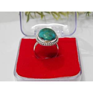 แหวนพลอยเทอร์ควอยซ์ธรรมชาติทำด้วยมือเงินแท้925ชิ้น-ของขวัญครบรอบหรูหราสำหรับ R0078-GS ของเธอ - Product Image 3