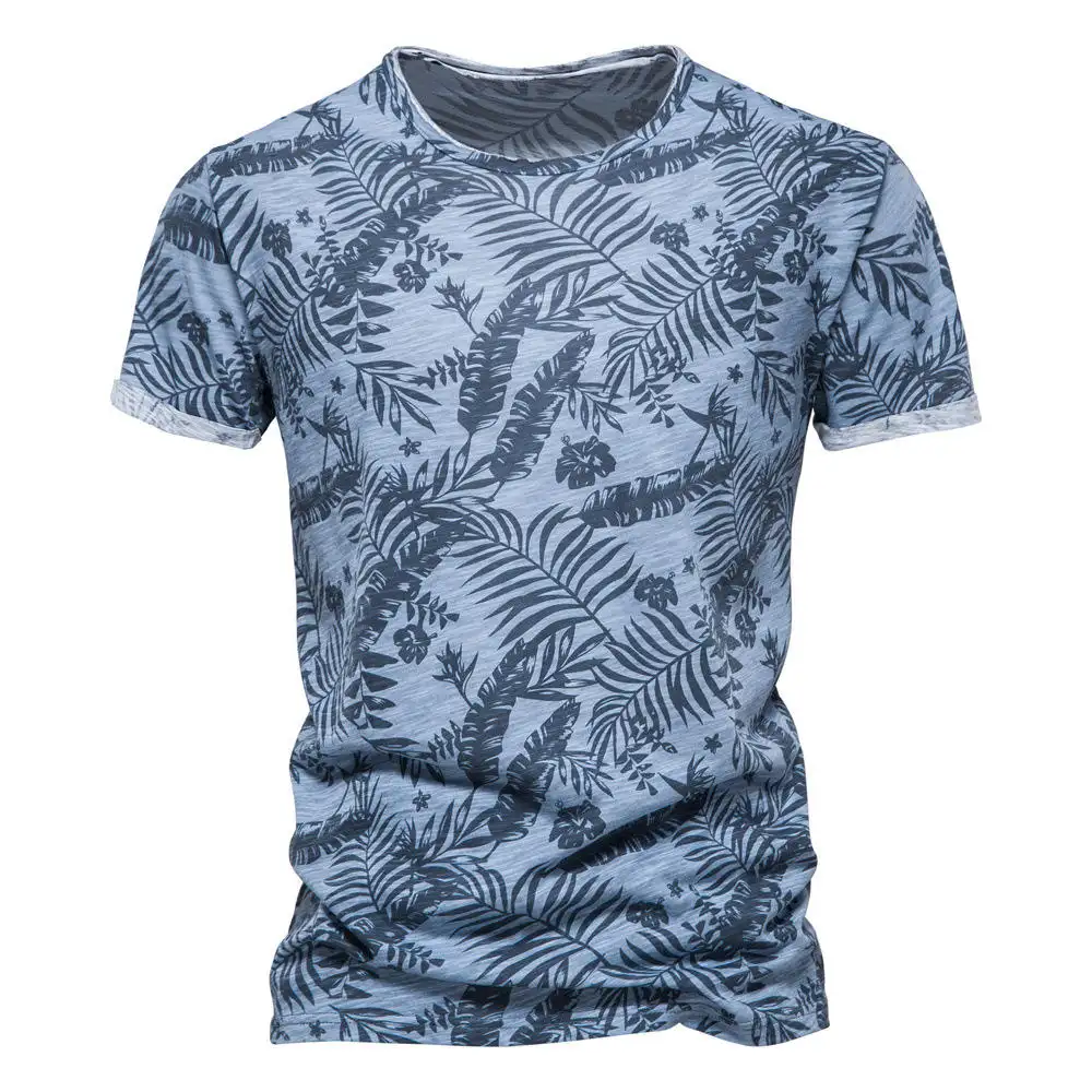 Commercio all'ingrosso modello foglia abbigliamento uomo manica corta sport camicia oversize grafica magliette personalizzate con stampa personalizzata