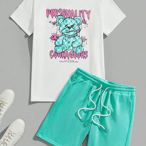 Usine personnalisé imprimé Logo Wash 2 pièces graphique hommes imprimé rentable T-shirt ensemble short - Product Image 3