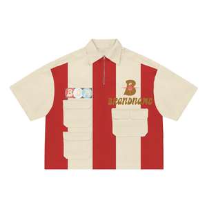 Custom Men's Summer T-Shirts Oversized Boxy Fitted Dropped Shoulder Casual Flannel Collar Solid Color <b>Covered</b> <b>Button</b> Closure - Product Image 5