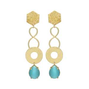 ต่างหูพลอยเทอร์ควอยซ์สตั๊ดสีทองดีไซน์เนอร์สินค้ามาใหม่ - Product Image 1