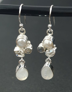 100% naturel arc-en-ciel pierre de lune poire perle herkimer diamant pierre précieuse 925 argent concepteur balancent 4.6 cm boucle d'oreille 7.29 gms bijoux - Product Image 6