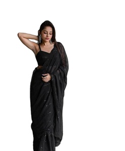 Blusa de Sari de Georgette de trabajo con bordado de secuencia de cuentas de lujo de alto color para mujer, ropa de fiesta de boda/Desi - Product Image 1
