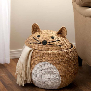 Bear Face <b>Wicker</b> Laundry <b>Basket</b> Handwoven Water Hyacinth Storage Bin with Lid for Kids Room Home Organization - Product Image 3