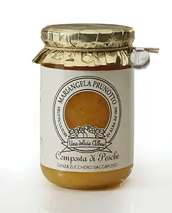 Hochwertiges Pfirsich kompott ohne Zucker hergestellt in Italien Glas 340 g aus frischem Obst