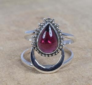 Faceted Pear Cut Garnet Natural Gemstone Half <b>Moon</b> <b>Rings</b> 925 Sterling Silver Luxury Bezel Setting Wedding & Party Jewelry - Product Image 1