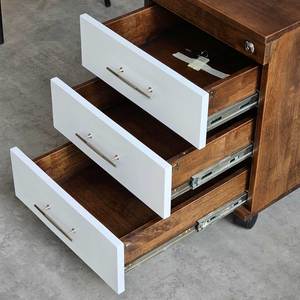 Contemporary 3-<b>Drawer</b> Mobile Cabinet 50x40x50cm Rubber Wood White Doors with Locks for Office and <b>Workshop</b>-TCN68048 - Product Image 6