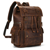Sac à dos pour ordinateur portable en cuir véritable vintage pour homme, fermeture éclair, imperméable, écologique, pliable, grande capacité, portable