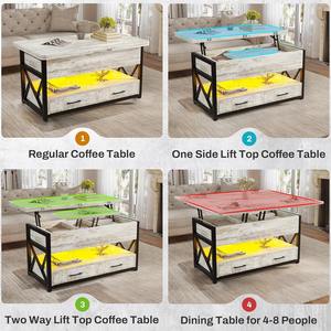 โต๊ะกาแฟโมเดิร์นสีขาว 4-in-1 แบบยกได้ พร้อมไฟ LED ลิ้นชักเก็บของ และระบบยกแก๊สปรับระดับได้ สำหรับห้องนั่งเล่นขนาดเล็ก - Product Image 4