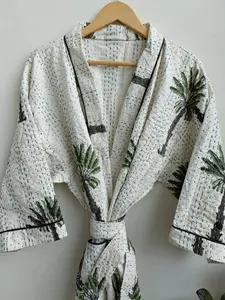 Bata Kimono Acolchada Kantha Hecha a Mano en India para Mujer, 100% Algodón, con Volantes, Doble Capa, Largo hasta el Suelo, Cintura Natural, Precio al por Mayor - Product Image 2