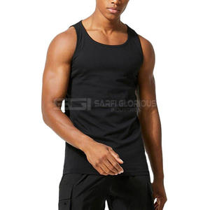 Singlet de sport noir pour homme en coton et élasthanne, débardeur d'entraînement sans manches, haut de fitness respirant et très extensible - Product Image 4