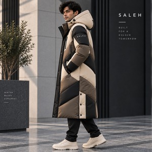 Low MOQ <b>Long</b> <b>Puffer</b> <b>Jacket</b> with Quilted Layers Warm Interior Adjustable <b>Hood</b> Canvas Fabric Winter Season Front Logo - Product Image 3