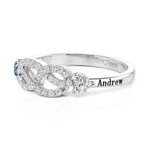 Bague de mariage Jeulia personnalisée avec double cœur et pierre de naissance, zircon et plaqué rhodium - Product Image 4