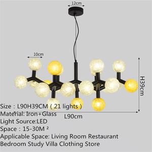 Luminaire suspendu de salon simple nordique pour restaurant, <span class=keywords><strong>boule</strong></span> de <span class=keywords><strong>verre</strong></span> ronde jaune, <span class=keywords><strong>suspension</strong></span> moderne, <span class=keywords><strong>lustre</strong></span> LED - Product Image 6