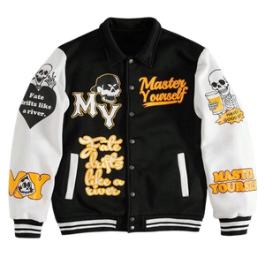 เสื้อแจ็กเก็ตผ้าฝ้ายสีดำสำหรับ100%, เสื้อแจ็คเก็ตผ้าฝ้ายมีฮู้ดแขนสีขาวเสื้อผ้าสำหรับใส่ในฤดูหนาว - Product Image 1