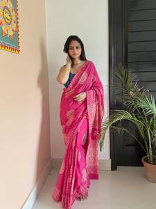 Sari LILAN COTTAN importé, pur, bordure en dentelle fantaisie, imprimé floral numérique, léger, séchage rapide, vêtement décontracté pour femmes, coupe régulière, toutes tailles - Product Image 2