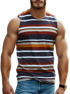 2025 été hommes sport rue t-shirts 3D imprimé couleur épissé débardeurs décontracté cou gilet coloré rayures motif tricoté - Product Image 3