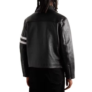 Veste en cuir pleine fleur de haute qualité pour hommes, tendance à la mode, coupe ajustée, fermeture éclair, attrayante, rayée, peau de crocodile noire - Product Image 2