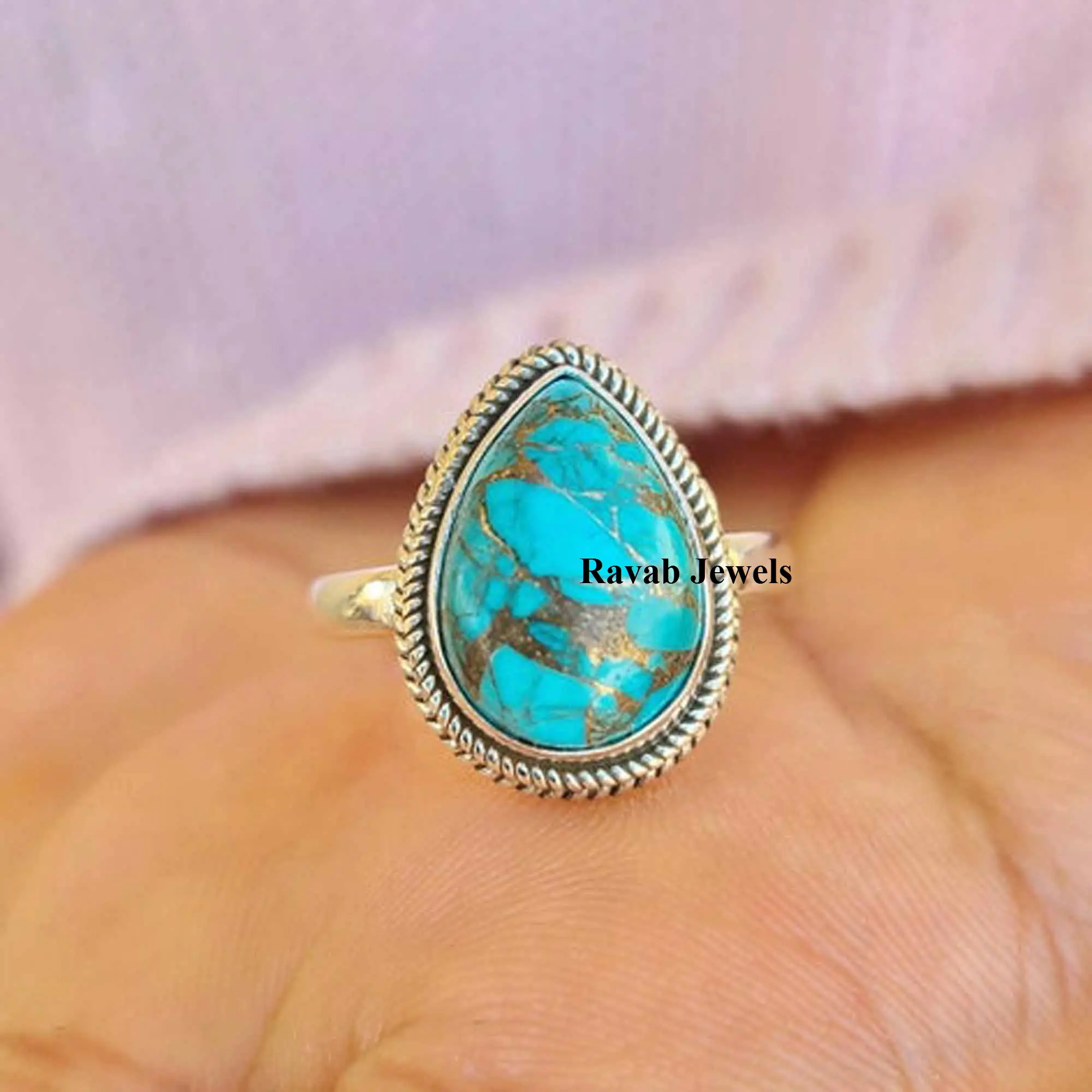 Gorgeous 925 Sterling Silver Blue Copper Turquoise Gemstone Ring Jewelry Wholesaler Offer Handmade Designer Fine Bezel Set Ring