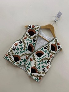 Floral Embroidered Cotton <b>Vest</b> V-Neck Sleeveless Prairie Chic Style Handmade Women's Spring <b>Top</b> White <b>Black</b> Design - Product Image 1