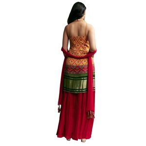 Costume rouge jaune Patola Palazzo Vente en gros Vêtements ethniques pour femmes Usine de vêtements OEM Fournisseur en vrac Fabricant de mode personnalisé - Product Image 5