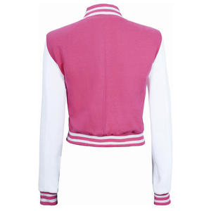 Venta más caliente de la temporada de invierno de las mujeres Letterman personalizado Color Rosa recortado Varsity chaquetas de cuero de manga larga de las mujeres ropa deportiva - Product Image 3