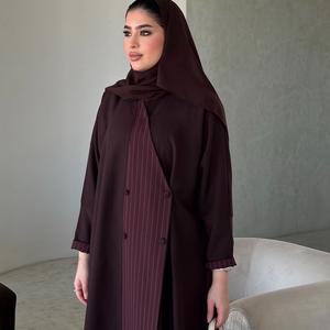 Abaya เสื้อผ้ามุสลิมแบบดั้งเดิมวัสดุผ้าไหมปักลายป้องกันริ้วรอยกำหนดสีได้เองแบบเรียบง่าย - Product Image 1