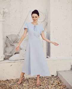 Soft Comfortable Cotton <b>Linen</b> Sleeve <b>Dress</b> in Midi Length Natural Waistline Washable Timeless Design <b>for</b> Casual Chic Outfits - Product Image 2