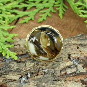 Bague fine en argent religieux classique en bois d'arachide jaspe ensemble de lunette de pierres précieuses pour fiançailles de mariage ou cadeau de fête - Product Image 4