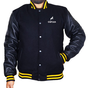 Chaqueta de Béisbol Personalizada para Hombre, Estilo Urbano, con Letras, para Deportes de Invierno, Cuello Alto, Mangas de Cuero, Lana/Poliéster - Product Image 1