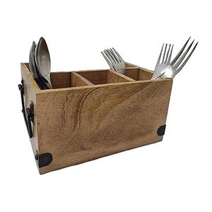 Porte-couverts en bois massif de conception antique Porte-couverts en bois de forme carrée fait à la main d'Inde - Product Image 4